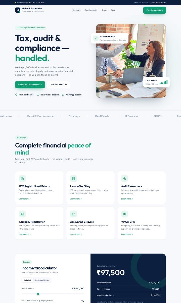 CA & Corporate Firm website design preview