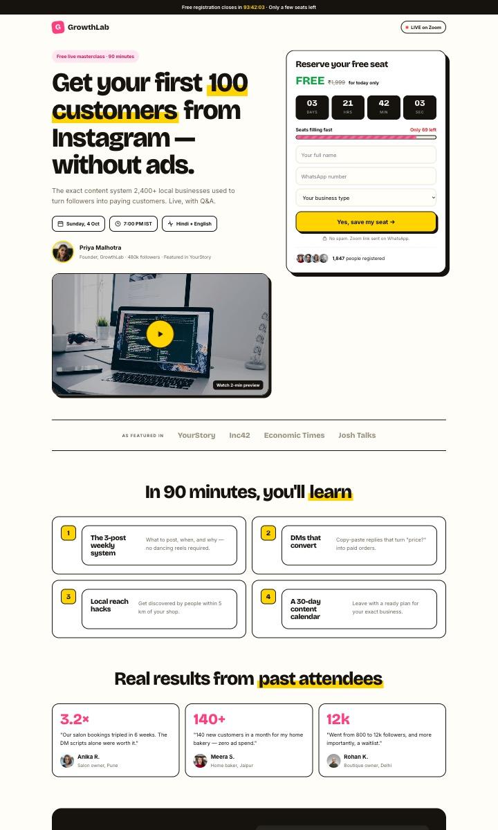 Ad Landing Page — Webinar website design preview