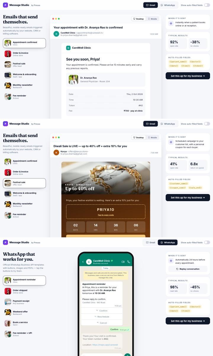 Email & WhatsApp Templates website design preview