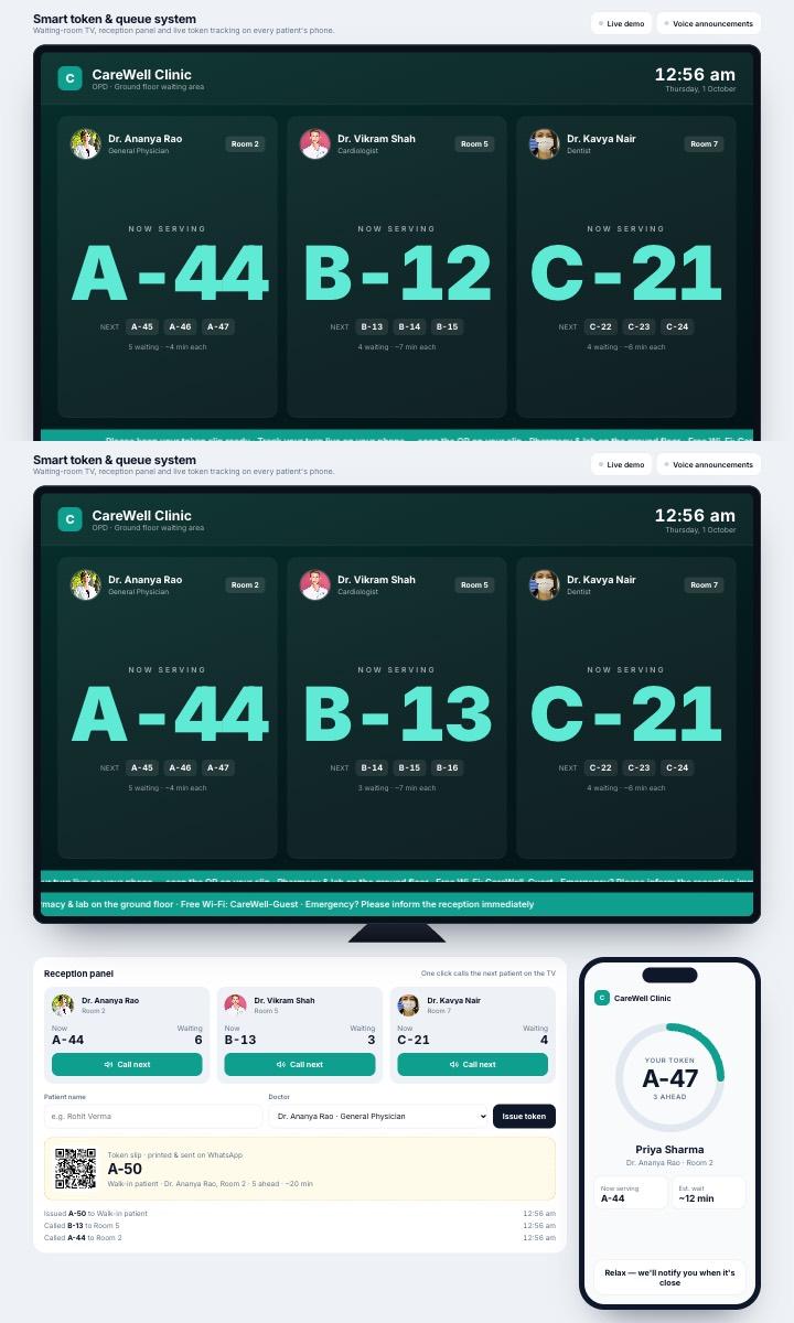 Clinic Token Display website design preview