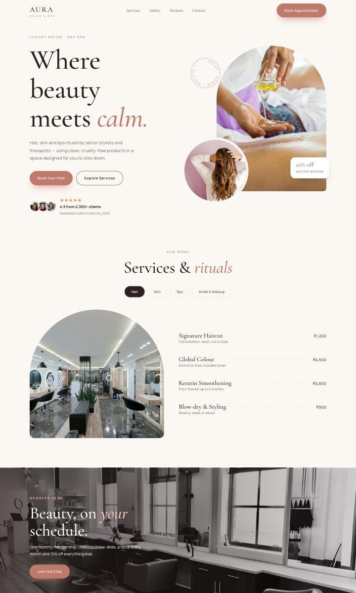 Salon & Spa website design preview